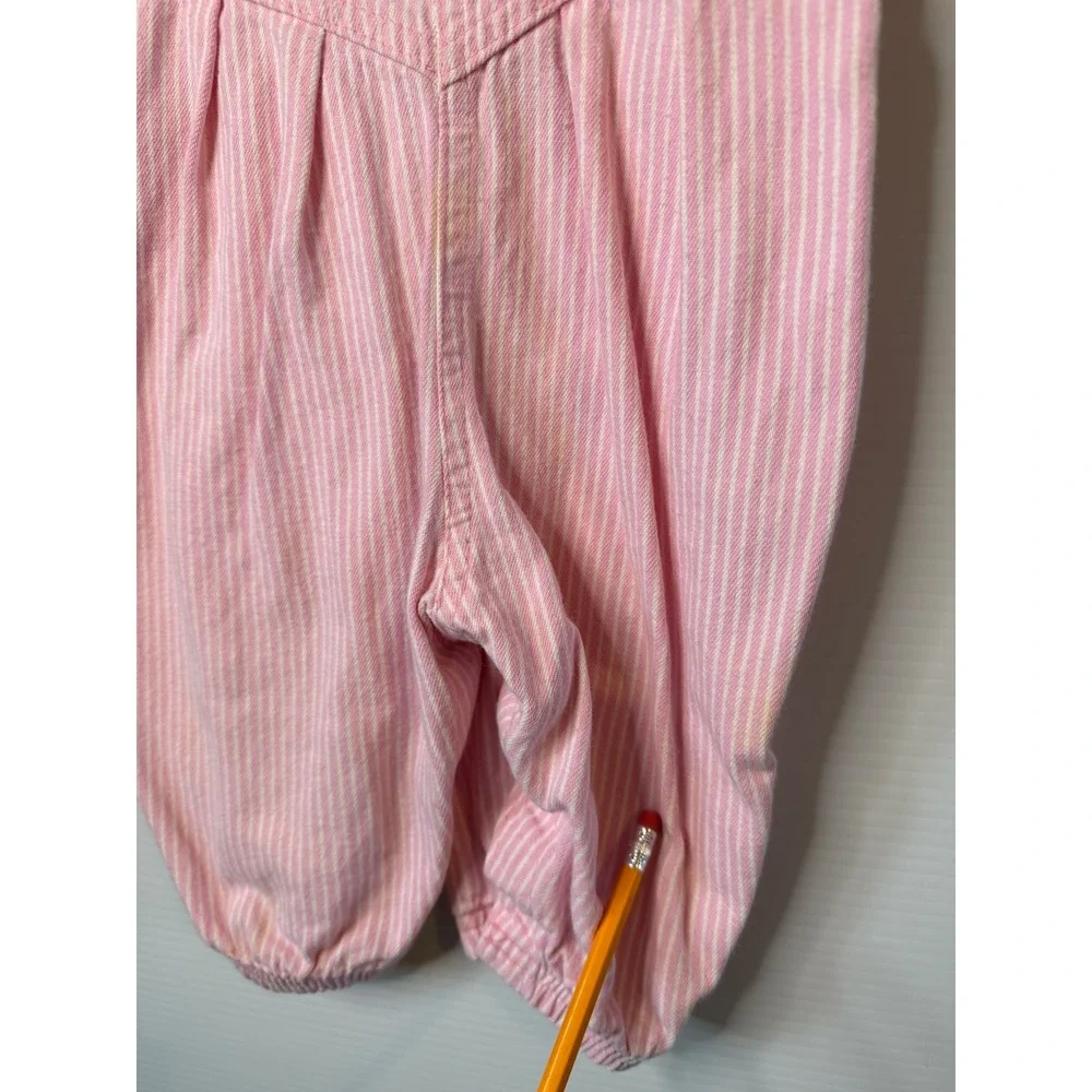 VTG OshKosh B'gosh Overalls Pink Hickory Stripe Cotton‎ Romper 3/6M Baby Girls